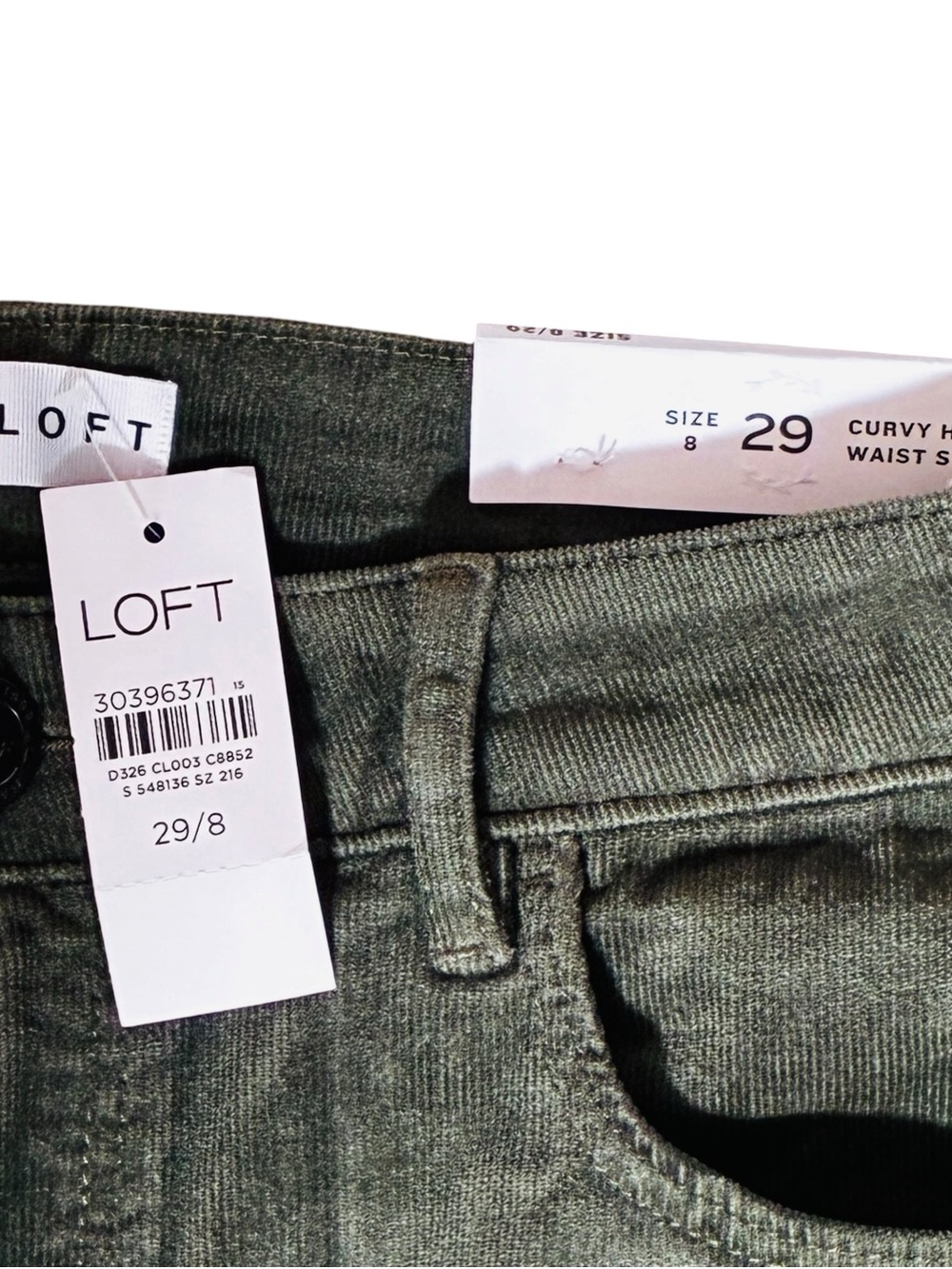 NWT LOFT olive green curved high waist skinny corduroy pants Size: 8 / 29 - Picture 5 of 8